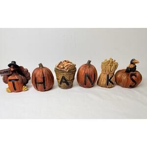 Rustic Thanksgiving Fall Folk Art 6 Piece Set Saying “Thanks”